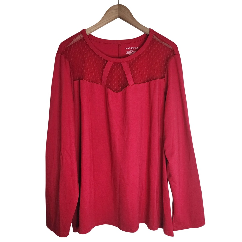 Lane Bryant Tunic Top Women's 26/28 (4X) Sheer Chest Valentine's Red‎